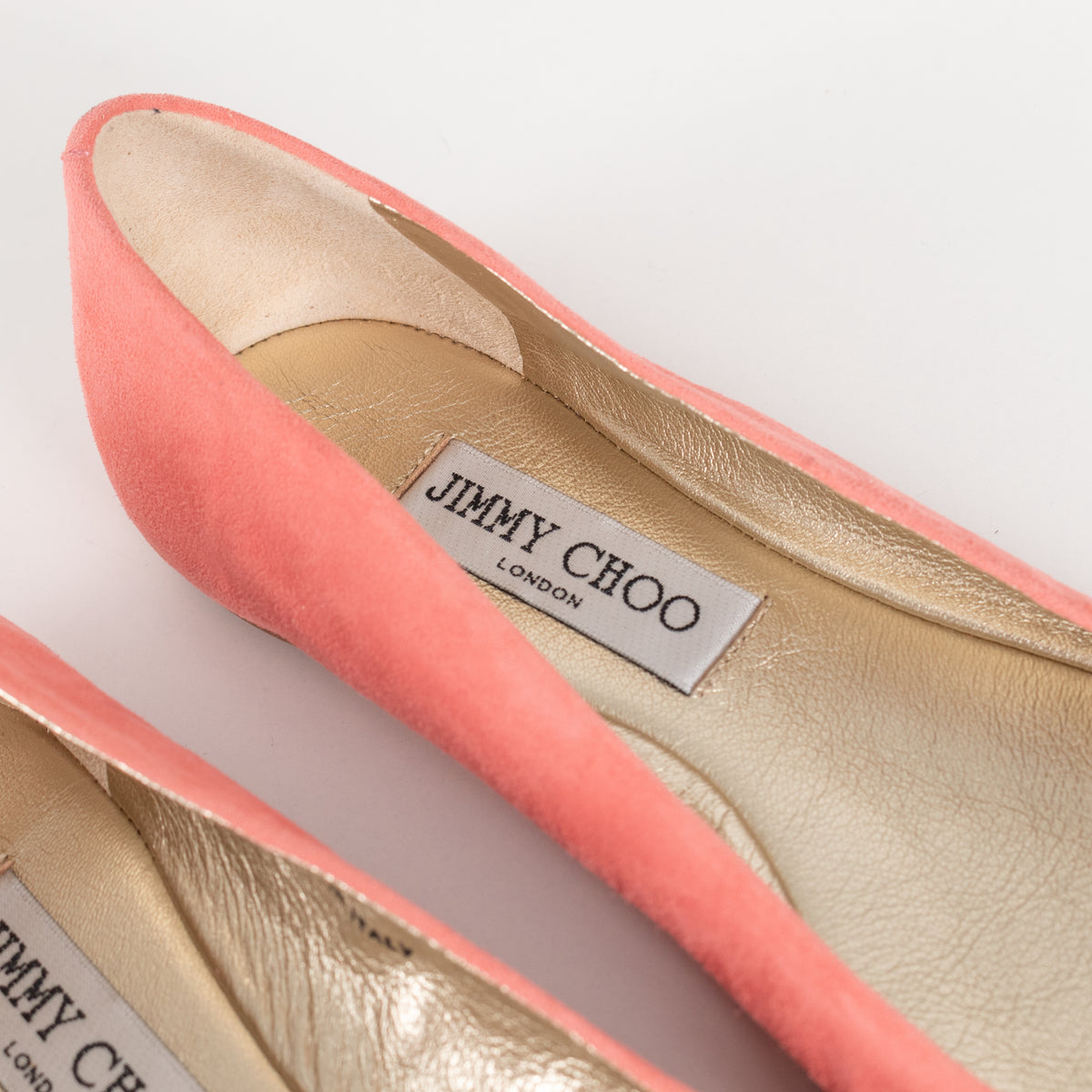 Jimmy Choo Light Coral Suede Morse Flat Shoe