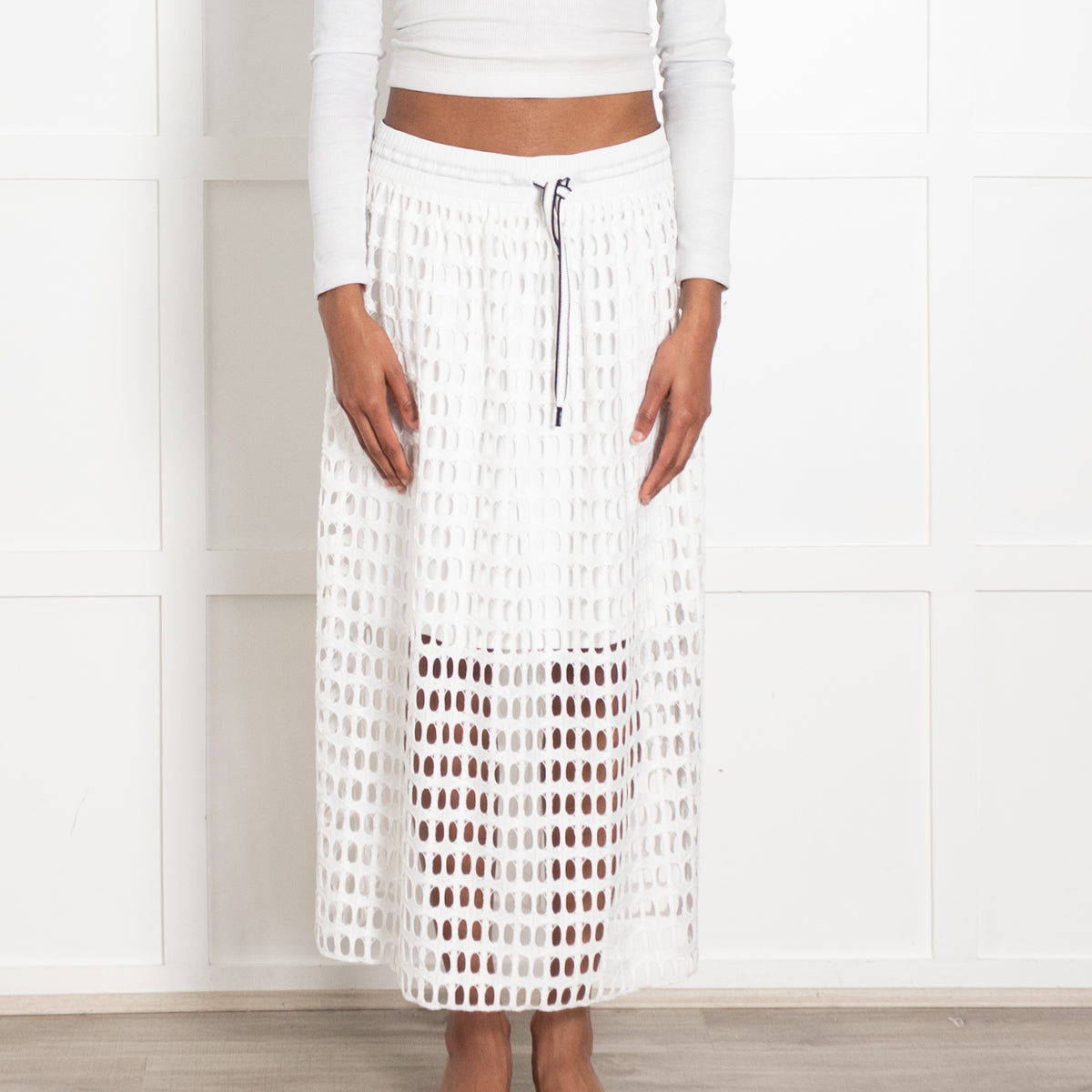 Marccain White Oval Lace Drawstring Waist Midi Skirt