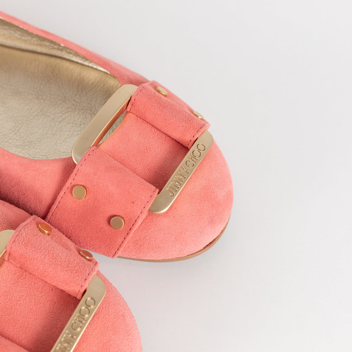 Jimmy Choo Light Coral Suede Morse Flat Shoe