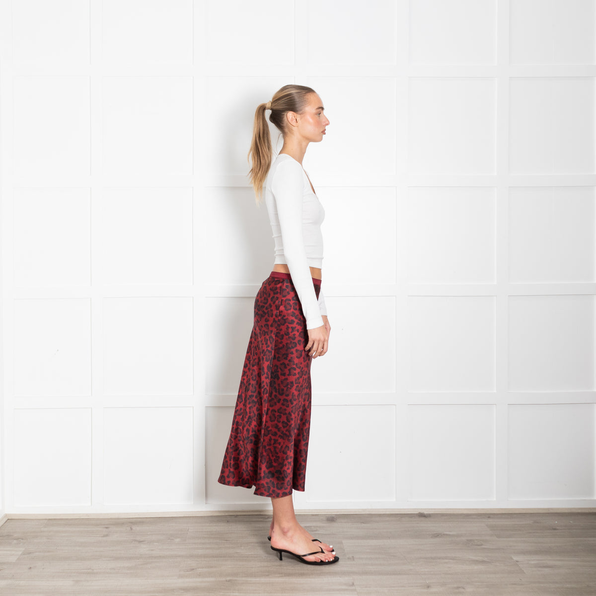 Anine Bing Burgundy Leopard Print Satin Slip Skirt
