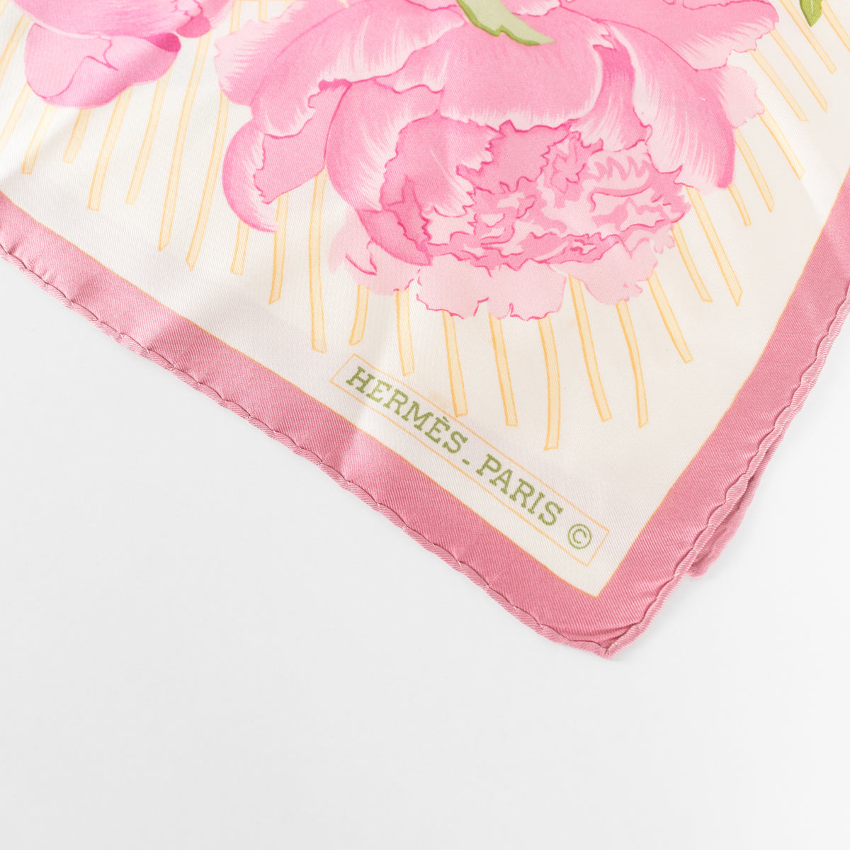 Hermes Les Pivoines Pink Floral Silk Scarf
