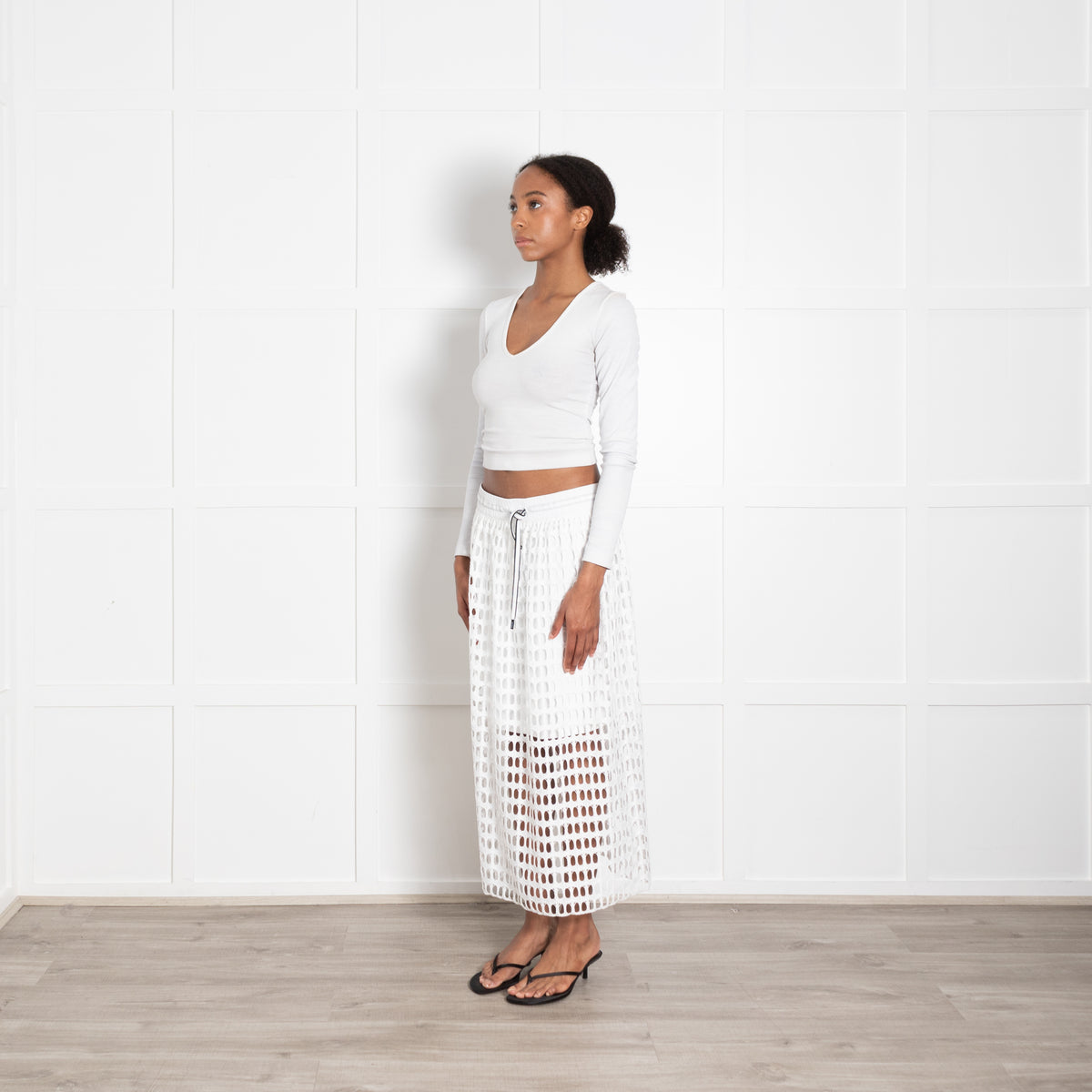 Marccain White Oval Lace Drawstring Waist Midi Skirt