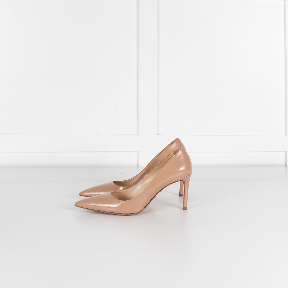 Prada Nude Gloss Saffiano Pointed Court Shoe
