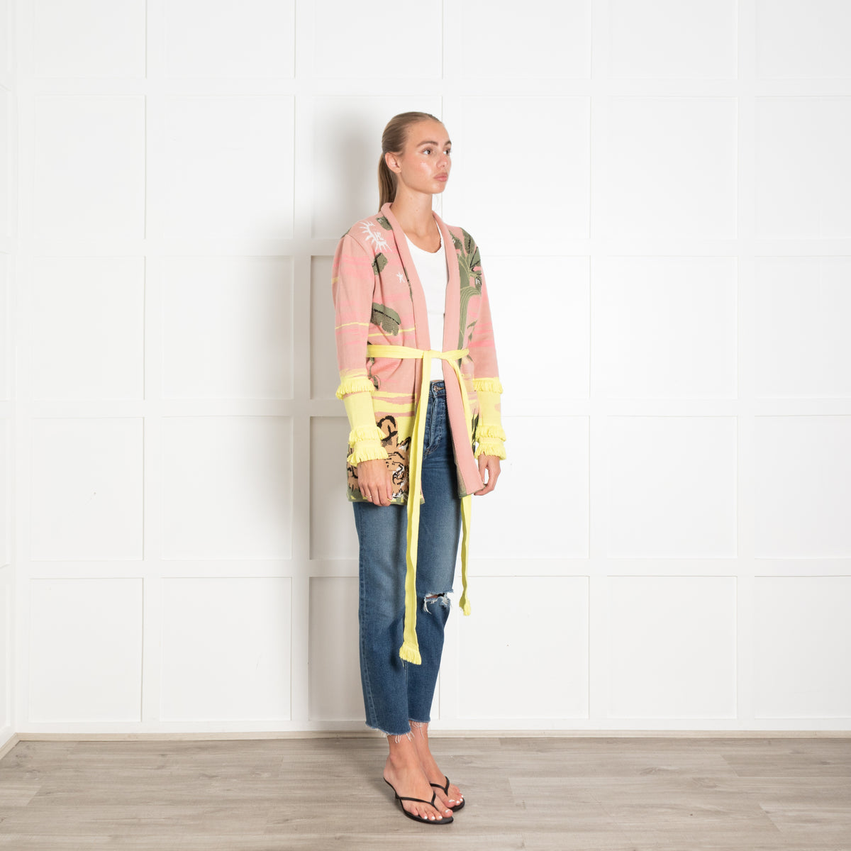 Hayley Menzies Green Pink and Yellow Leaf Print Cardigan