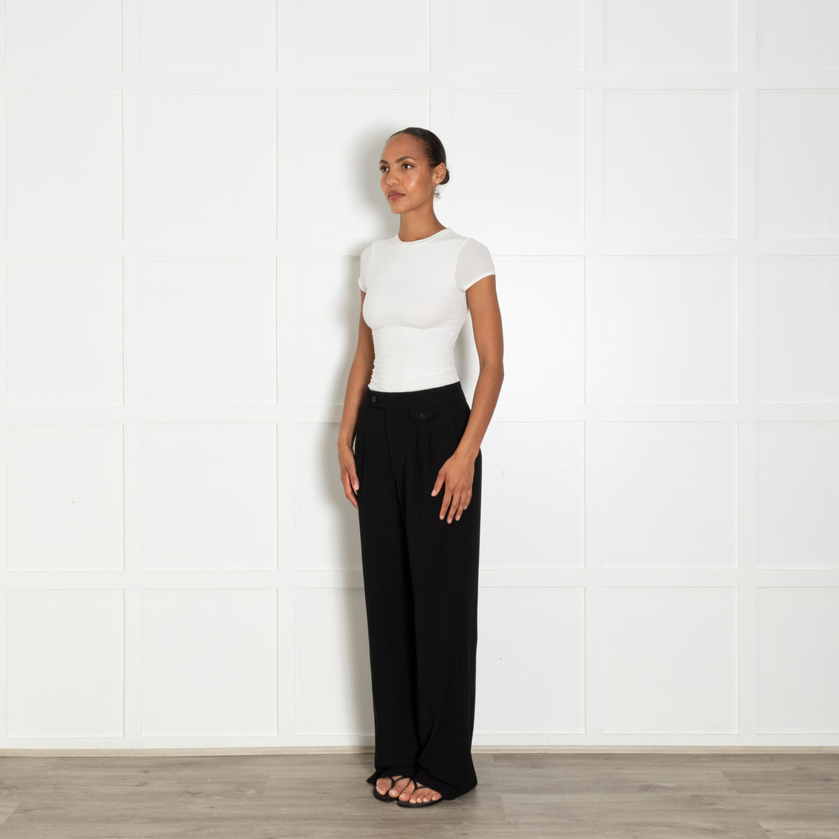 Paige Black Tailored Trousers With Front Pleats And Button Detail