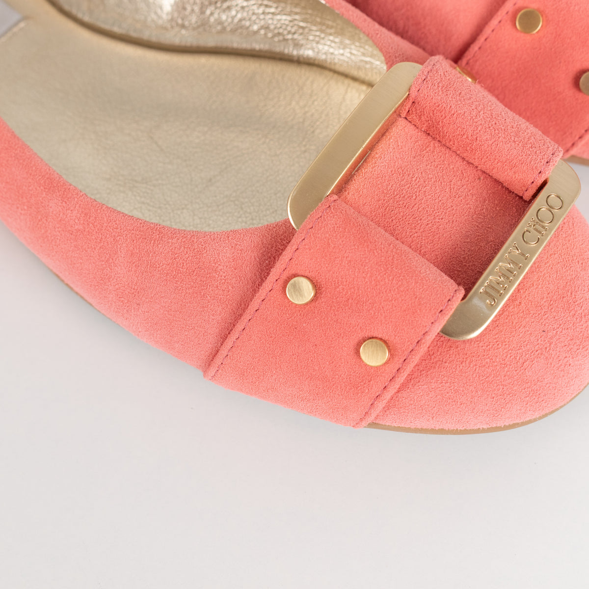 Jimmy Choo Light Coral Suede Morse Flat Shoe