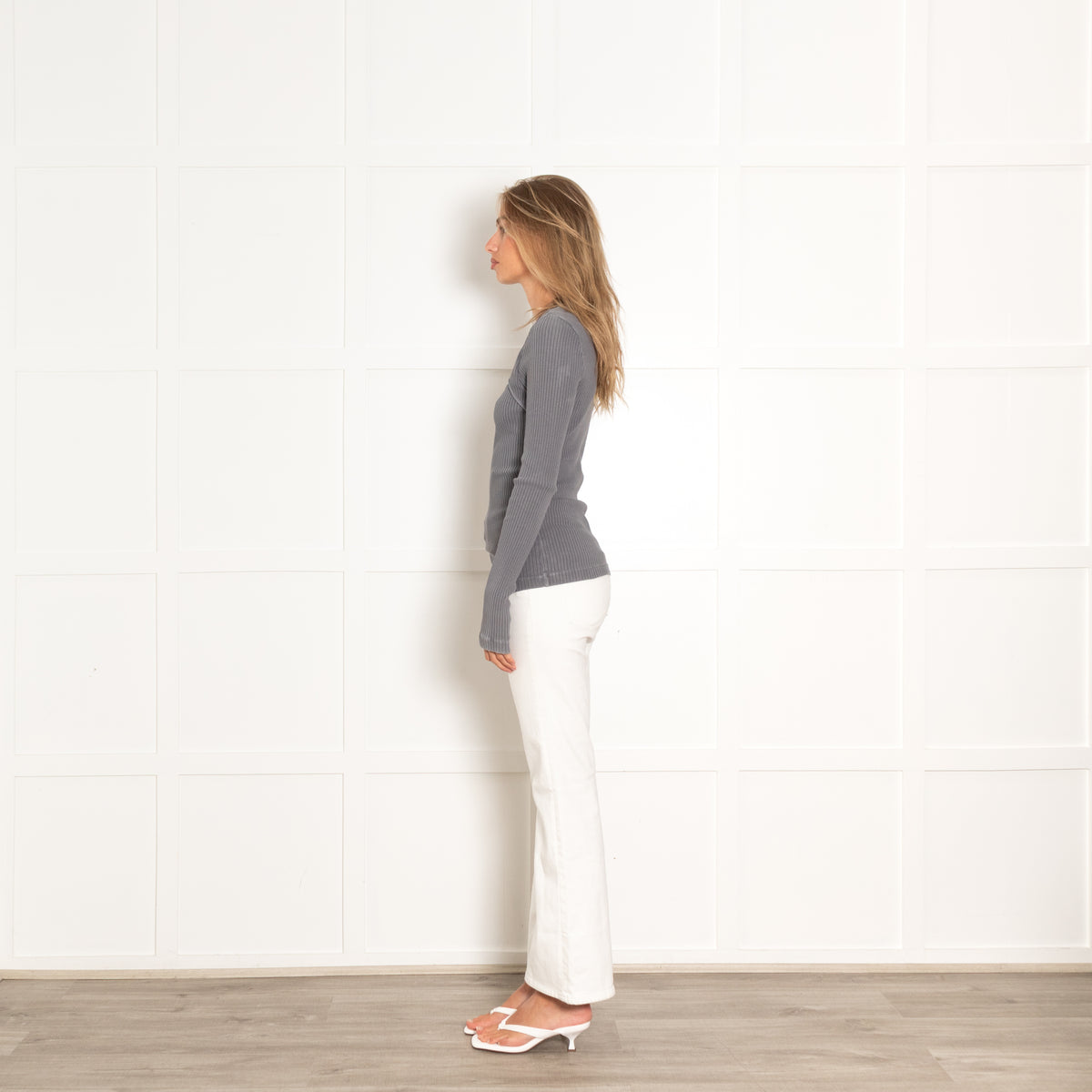 Agolde Washed Grey Cutout Ribbed Cotton Top