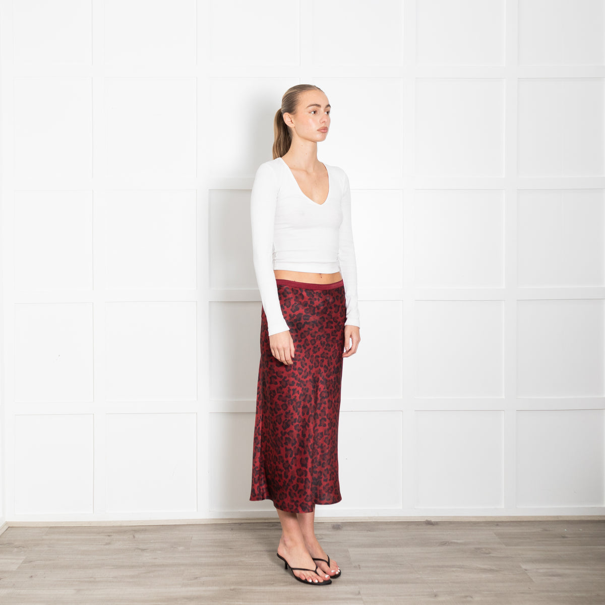 Anine Bing Burgundy Leopard Print Satin Slip Skirt