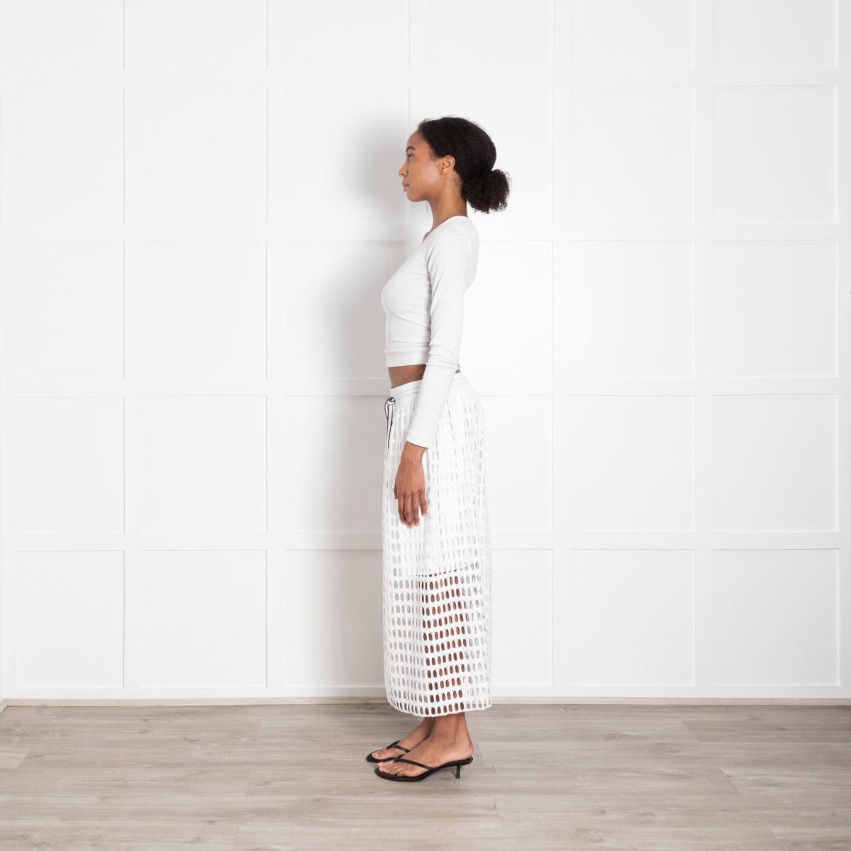 Marccain White Oval Lace Drawstring Waist Midi Skirt