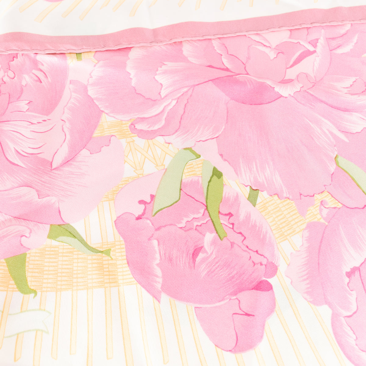 Hermes Les Pivoines Pink Floral Silk Scarf