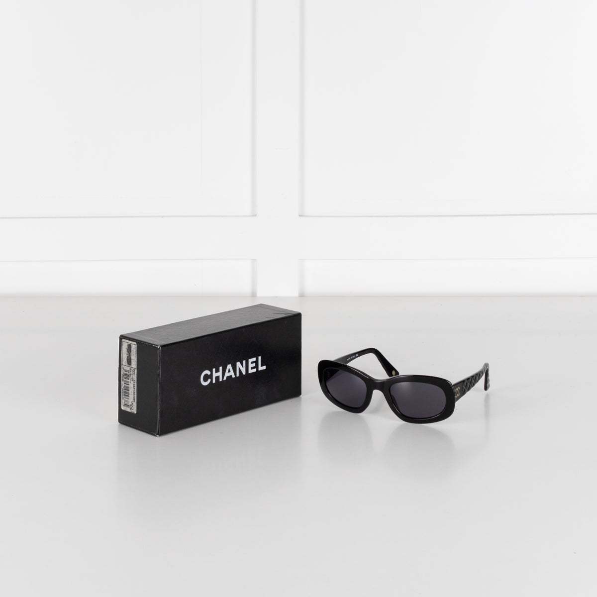 Chanel Black Rectangle Frames Quilted Embossed Detail Sunglasses