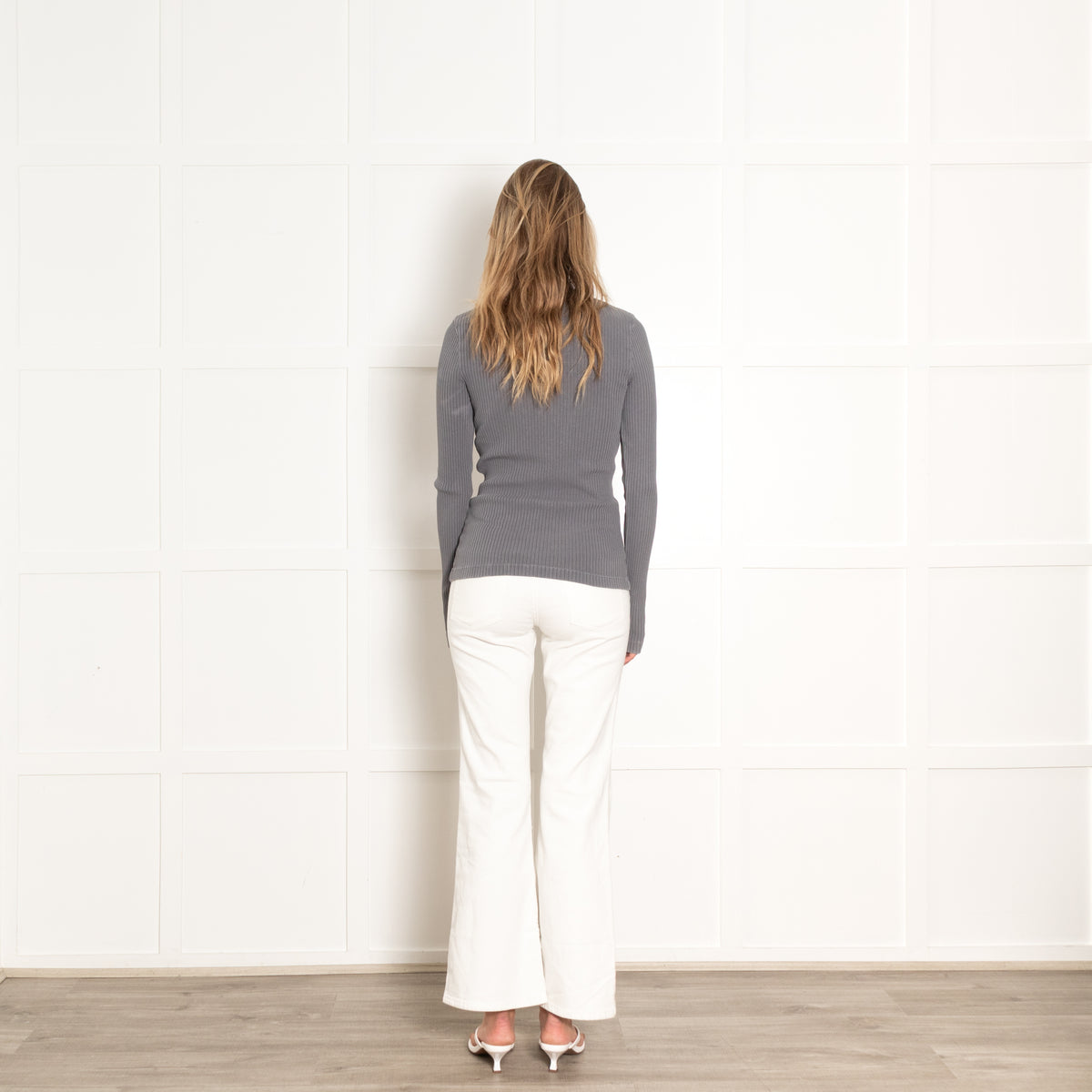 Agolde Washed Grey Cutout Ribbed Cotton Top