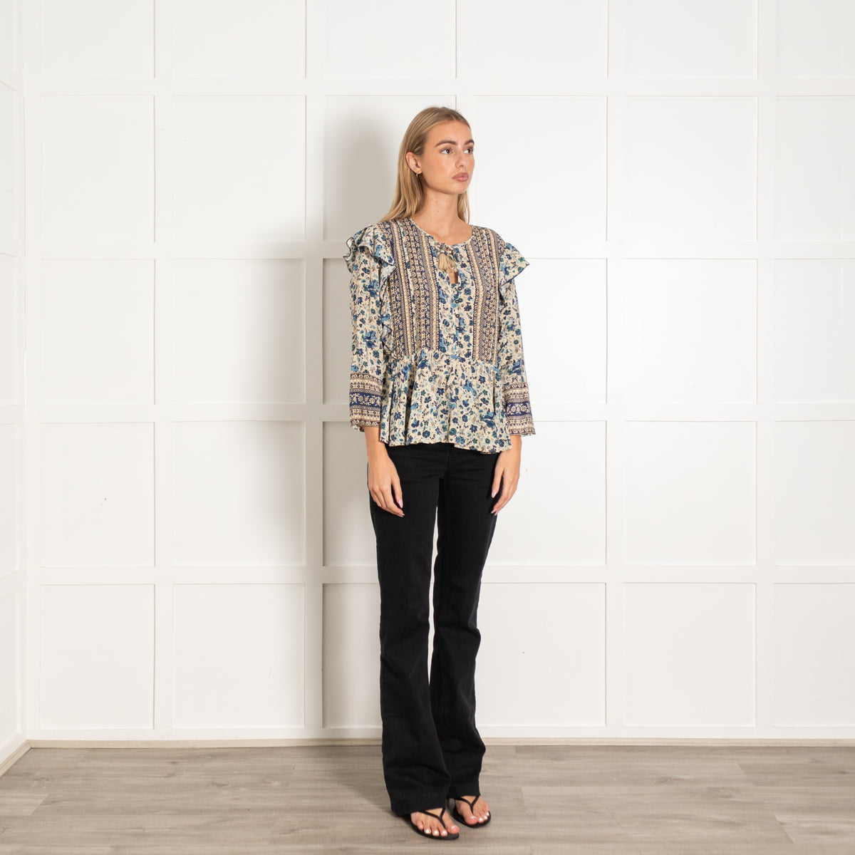 Sea New York Beige Floral Silk Long-Sleeve Shirt