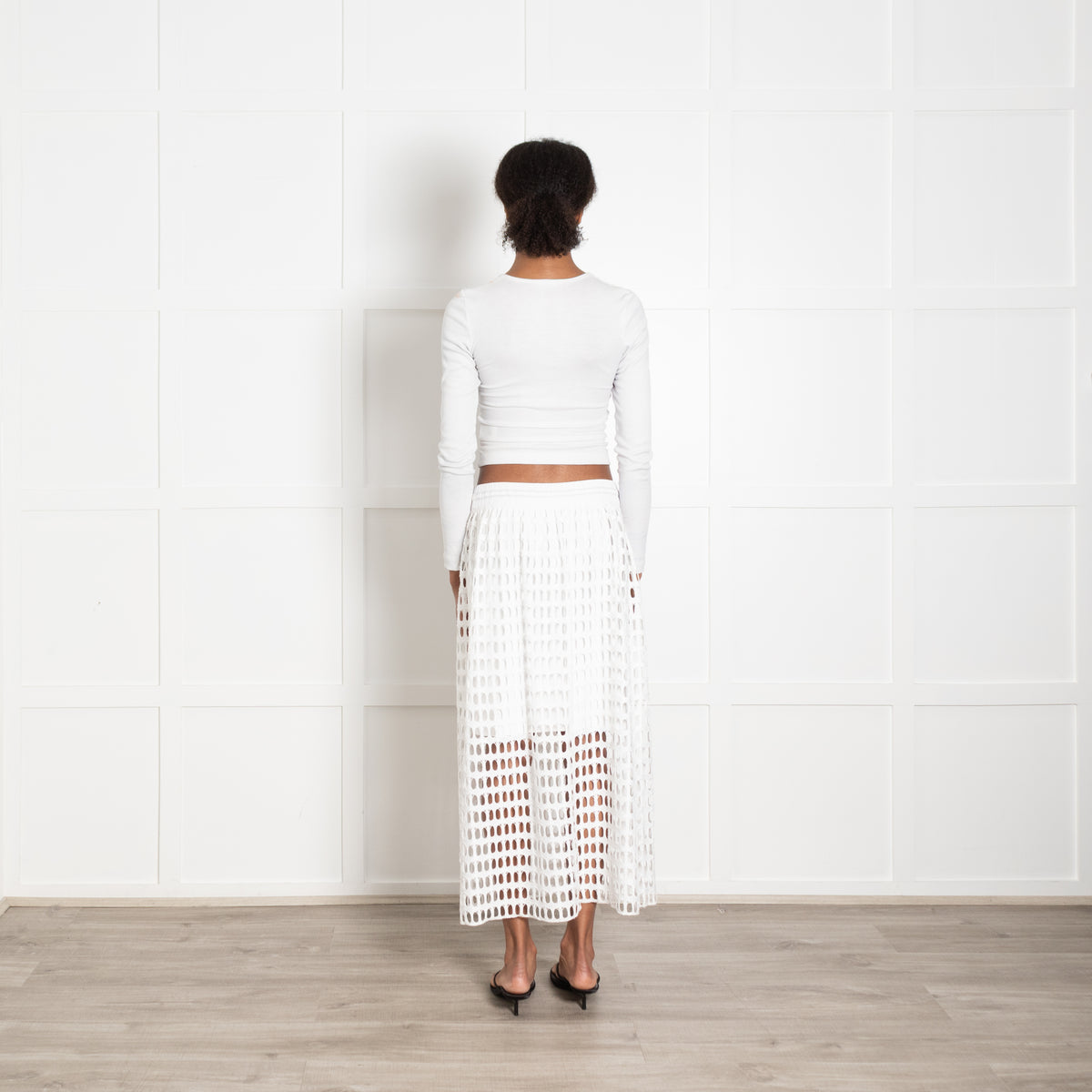 Marccain White Oval Lace Drawstring Waist Midi Skirt