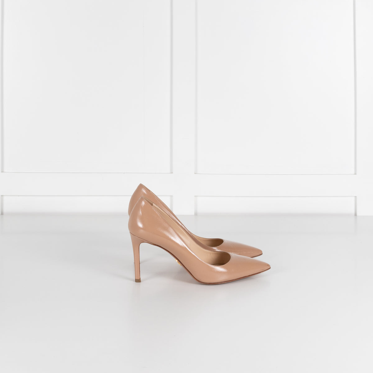 Prada Nude Gloss Saffiano Pointed Court Shoe
