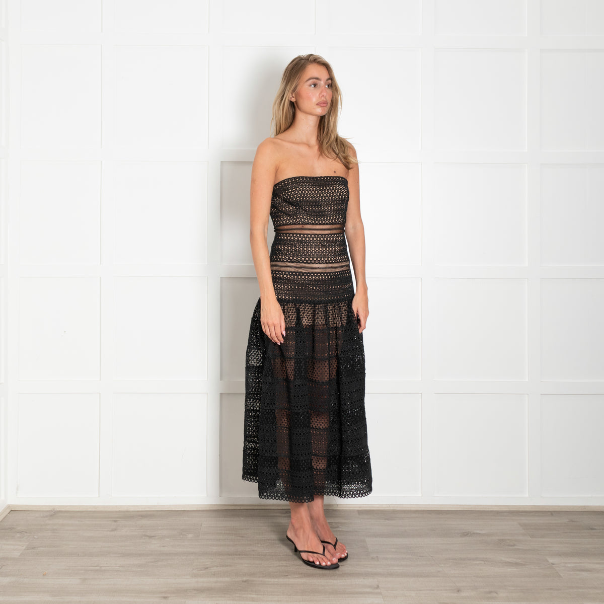 Self-Portrait Black Lace Strapless Dress