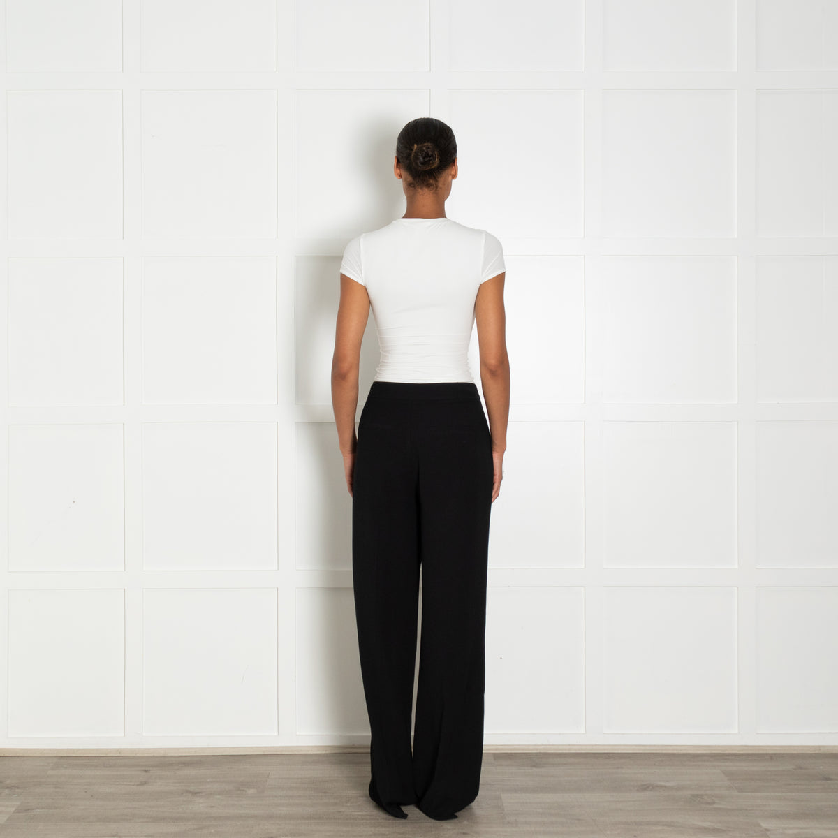 Paige Black Tailored Trousers With Front Pleats And Button Detail