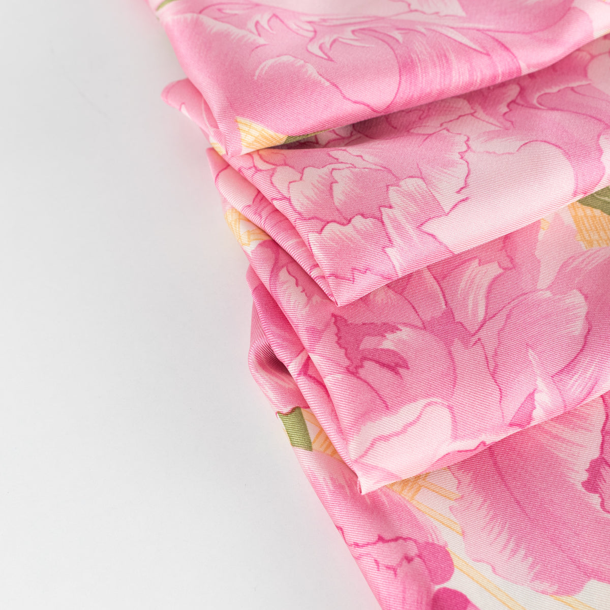 Hermes Les Pivoines Pink Floral Silk Scarf