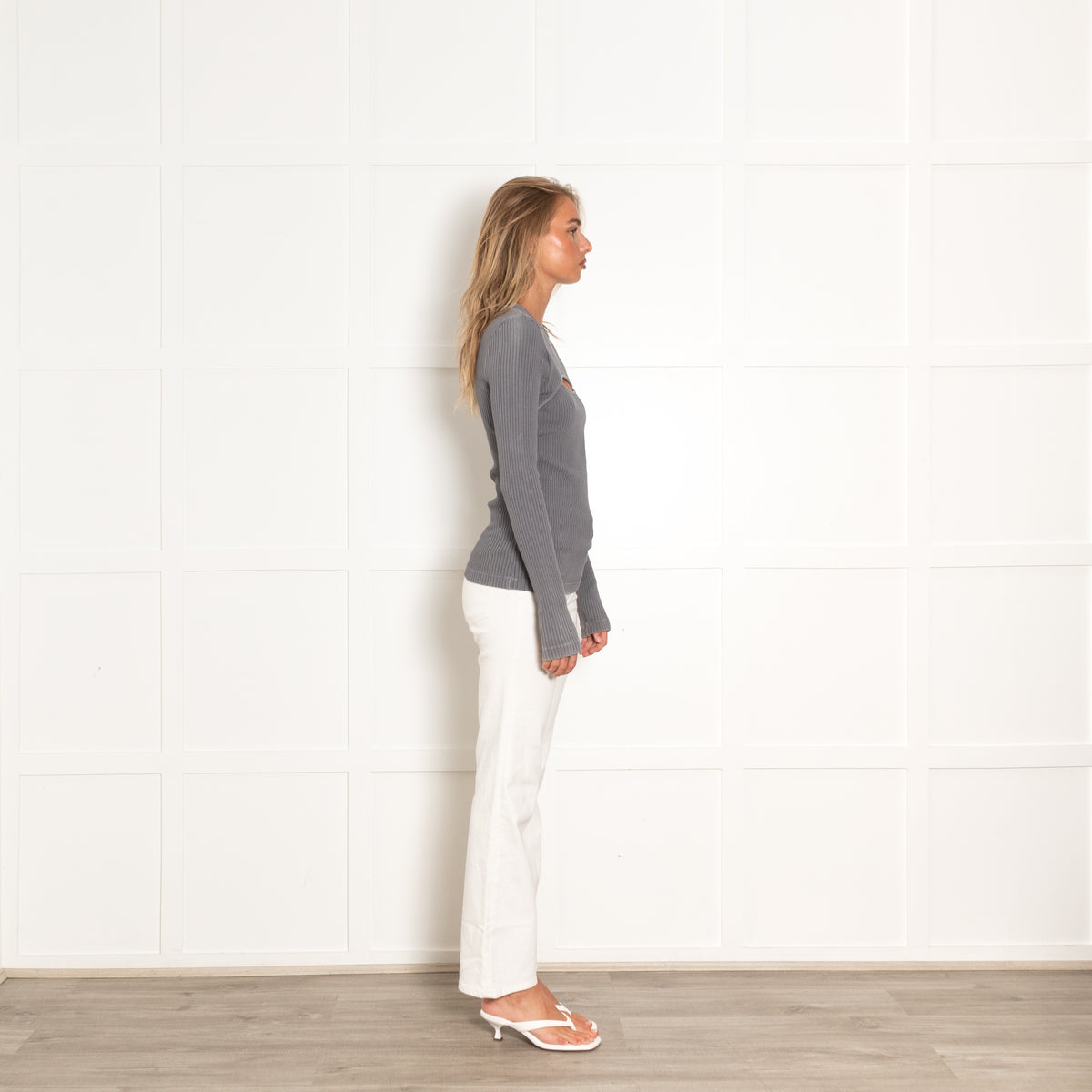 Agolde Washed Grey Cutout Ribbed Cotton Top