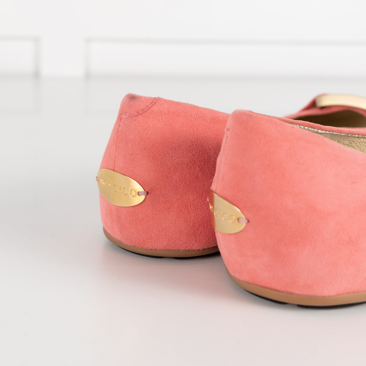 Jimmy Choo Light Coral Suede Morse Flat Shoe