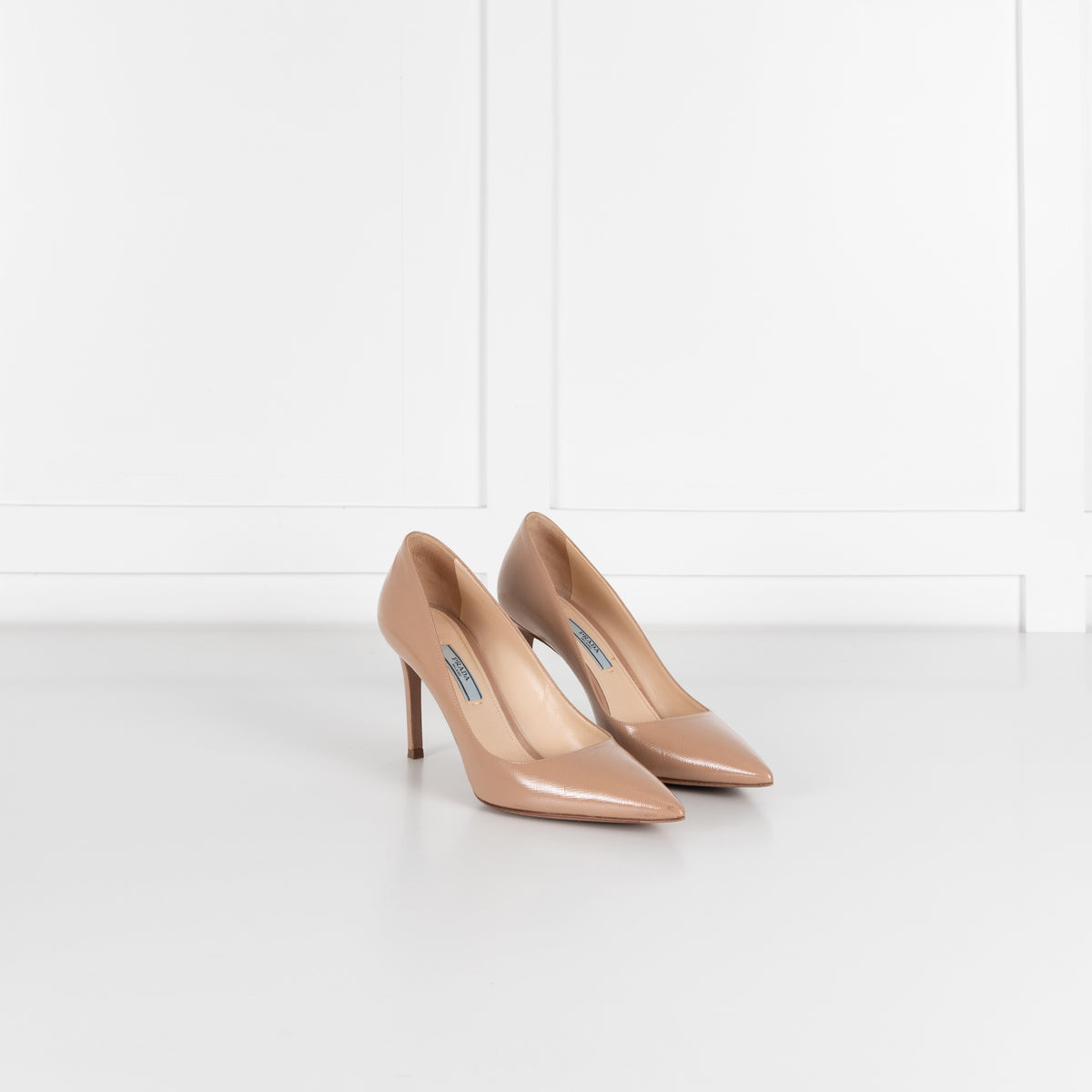 Prada Nude Gloss Saffiano Pointed Court Shoe