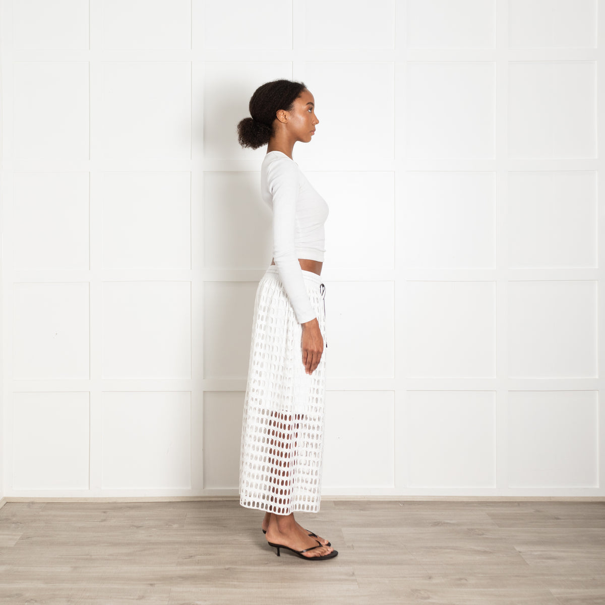 Marccain White Oval Lace Drawstring Waist Midi Skirt