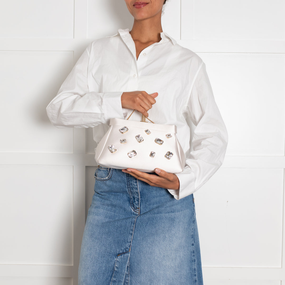 DeMellier Cannes Satin Clutch with Crystals