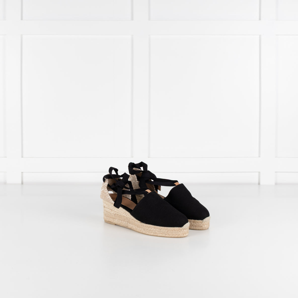 Castaner Black Linen Wedge Espadrilles