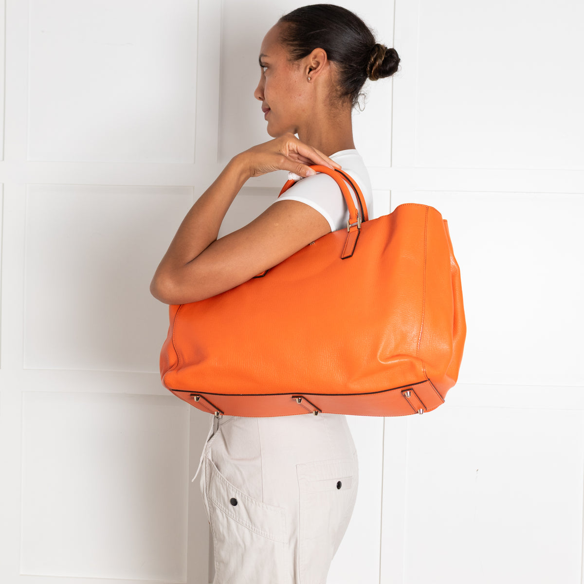 Anya Hindmarch Orange Grained Leather Tote Bag