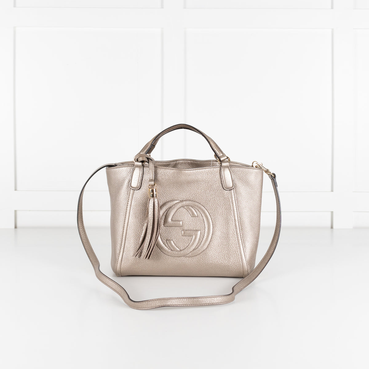 Gucci Soho Metallic Champagne Leather Small Tote bag
