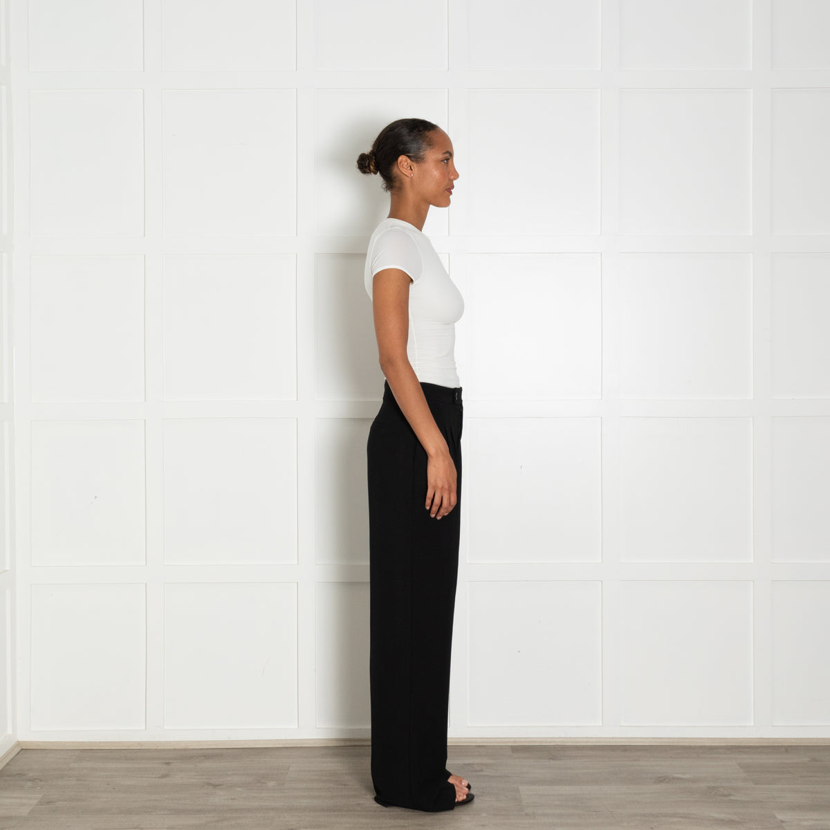 Paige Black Tailored Trousers With Front Pleats And Button Detail