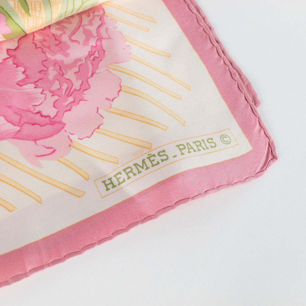 Hermes Les Pivoines Pink Floral Silk Scarf