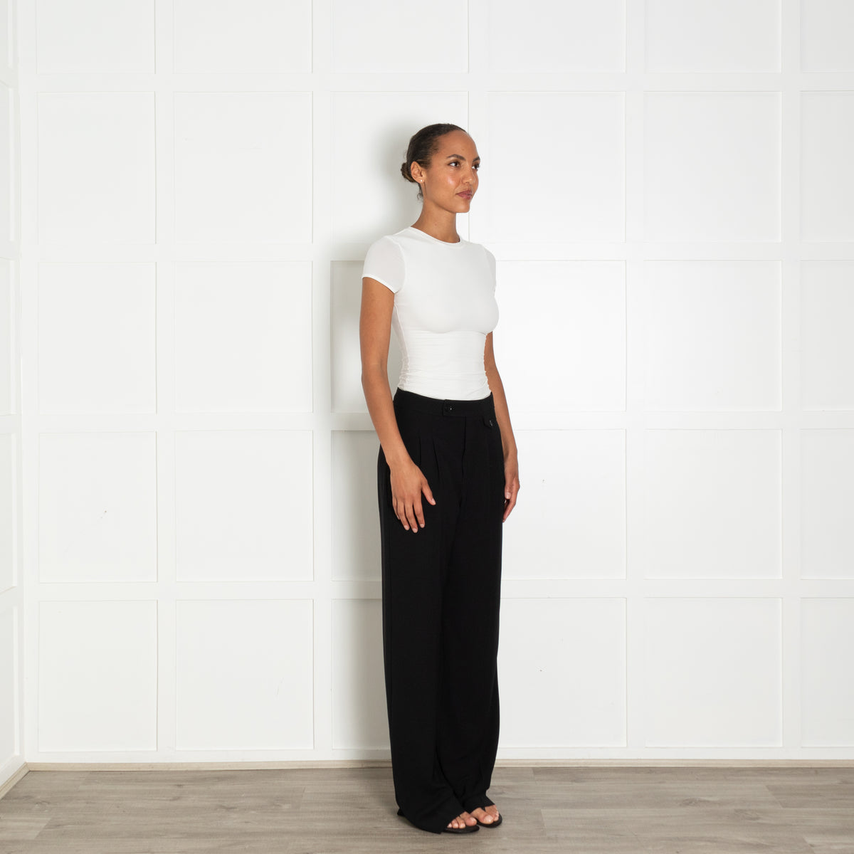 Paige Black Tailored Trousers With Front Pleats And Button Detail