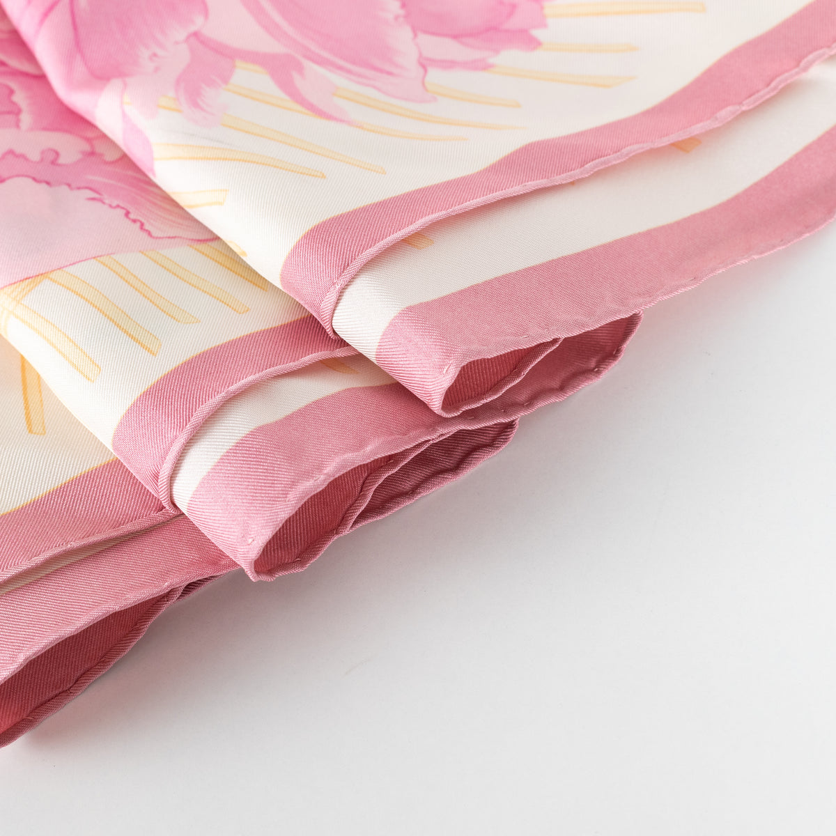 Hermes Les Pivoines Pink Floral Silk Scarf