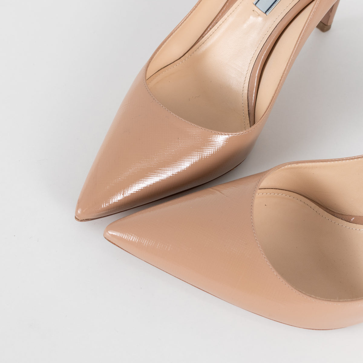 Prada Nude Gloss Saffiano Pointed Court Shoe