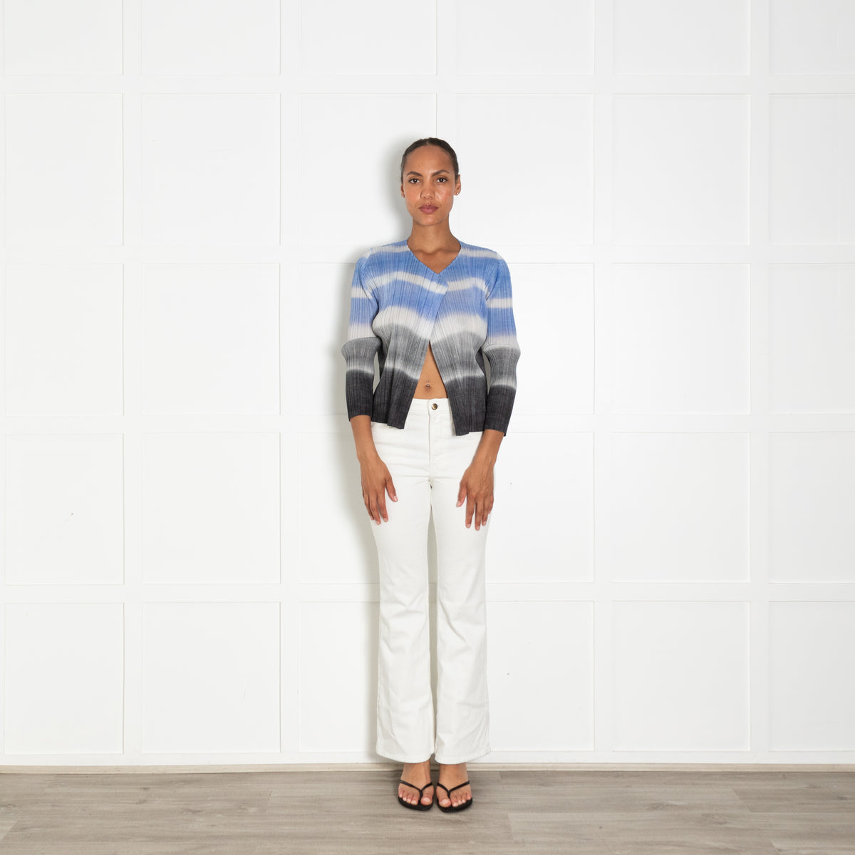 Pleats Please Grey Lilac Striped Pleated Jacket