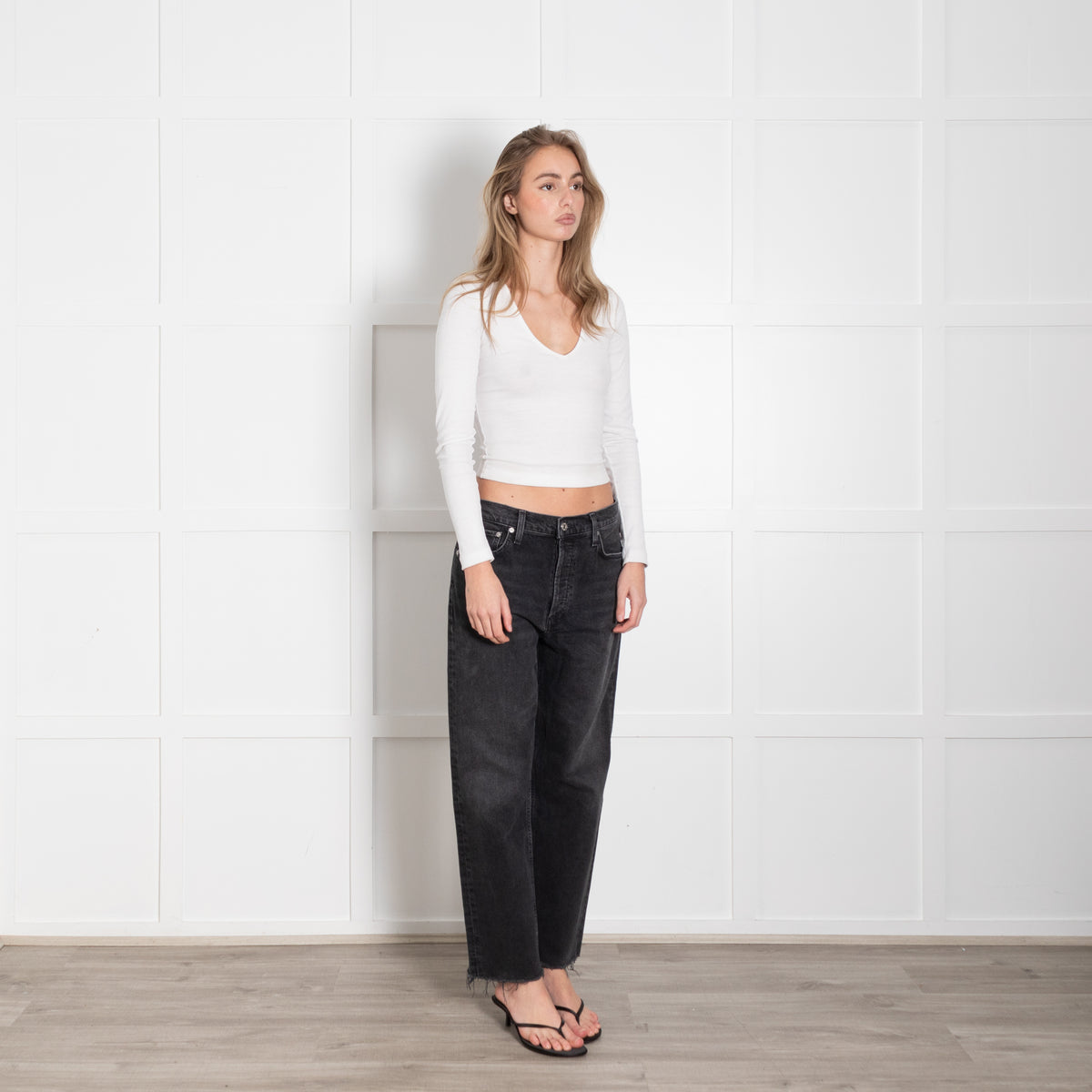 Citizens Of Humanity Grey Raw Edge Straight Leg Jeans