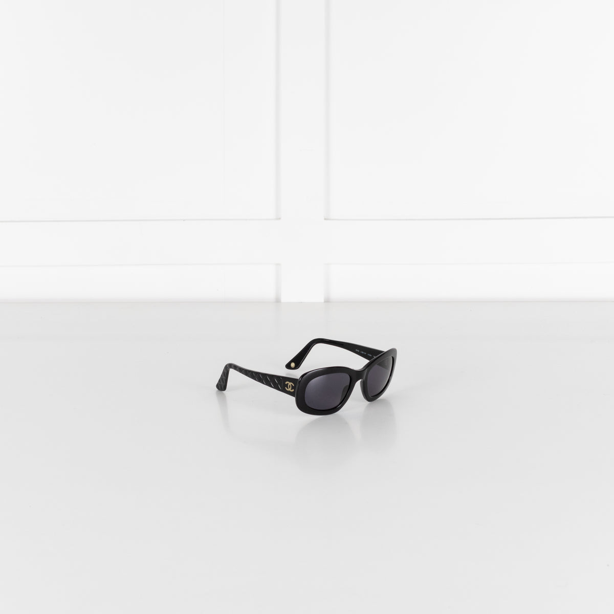 Chanel Black Rectangle Frames Quilted Embossed Detail Sunglasses