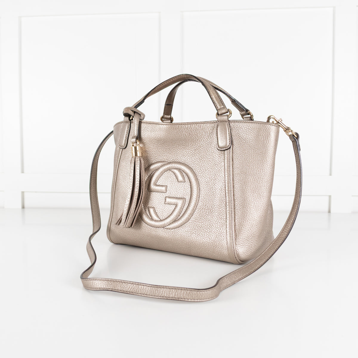 Gucci Soho Metallic Champagne Leather Small Tote bag