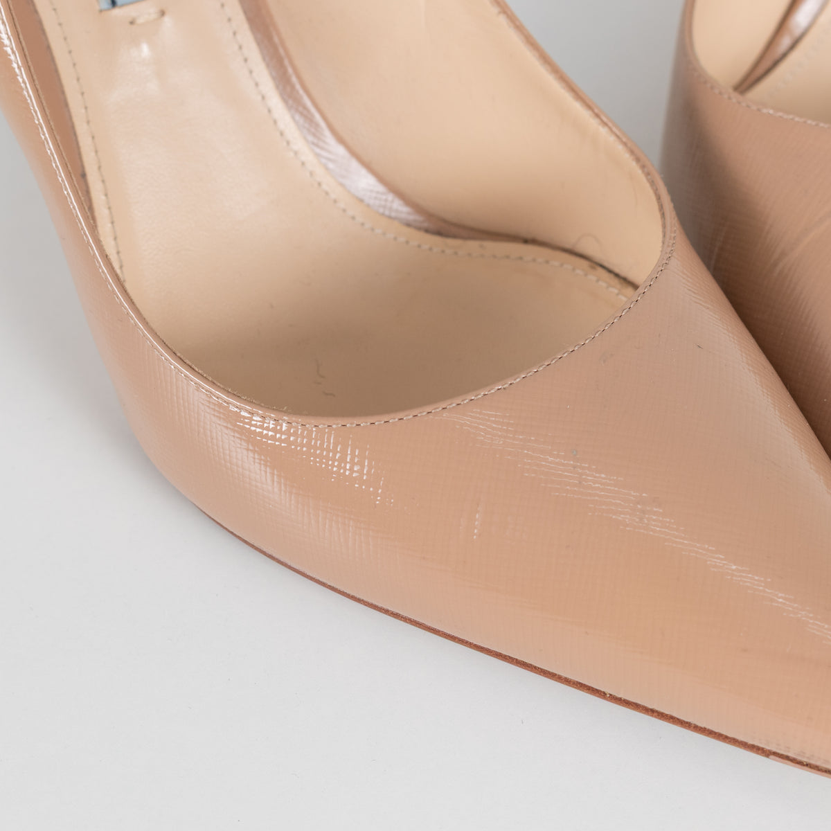 Prada Nude Gloss Saffiano Pointed Court Shoe