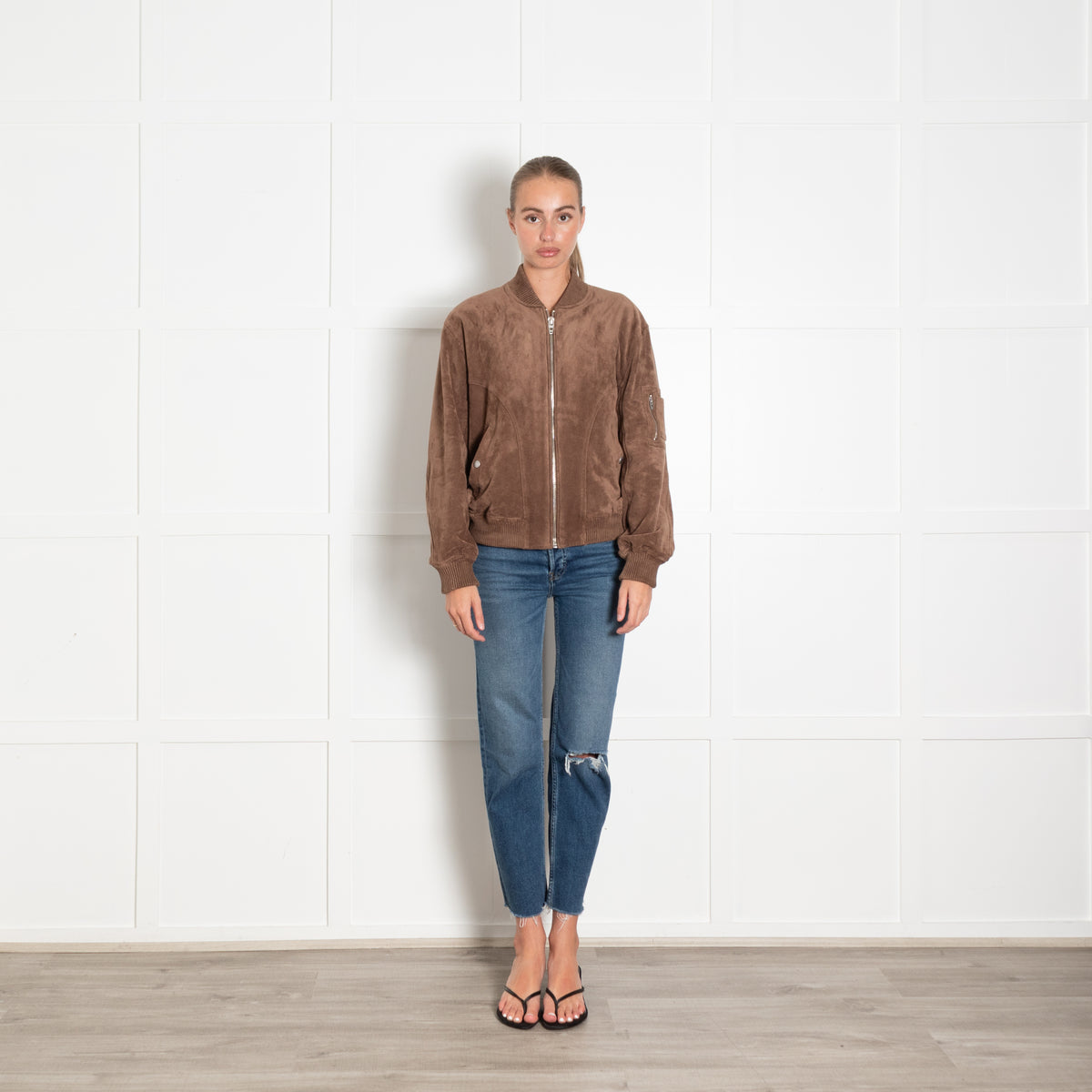 Blank NYC Faux Suede Brown Bomber Jacket