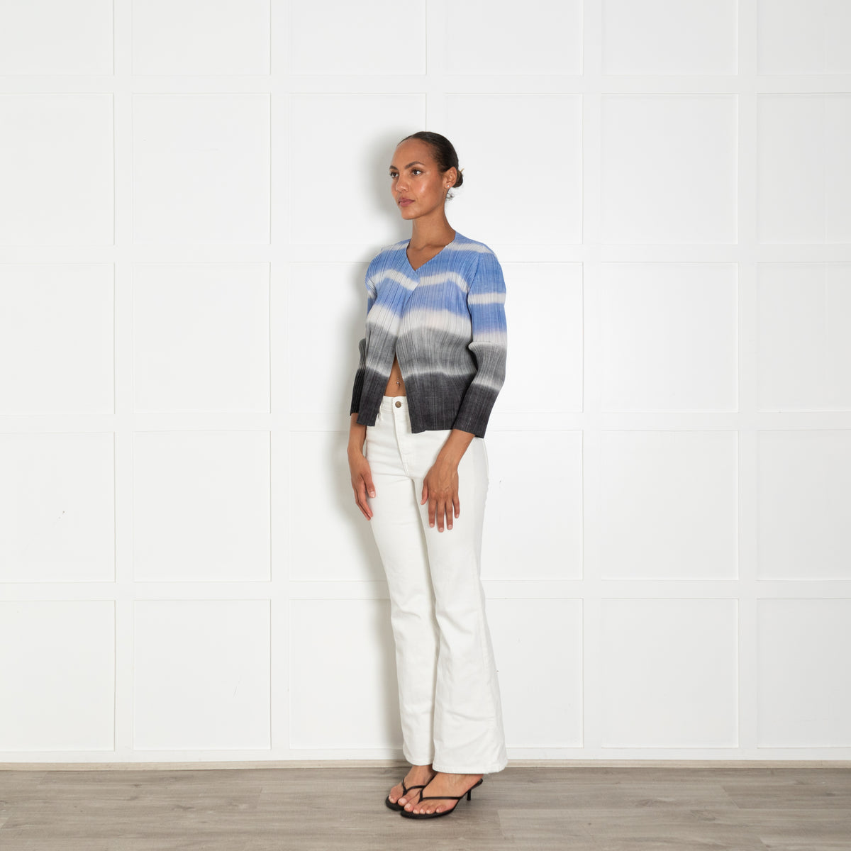 Pleats Please Grey Lilac Striped Pleated Jacket