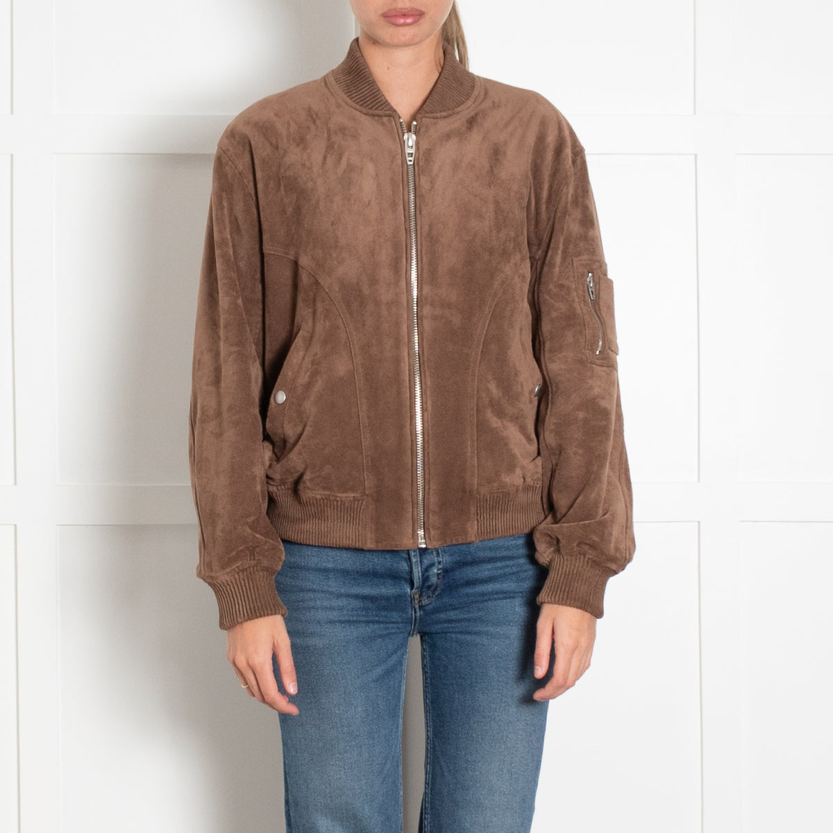 Blank NYC Faux Suede Brown Bomber Jacket
