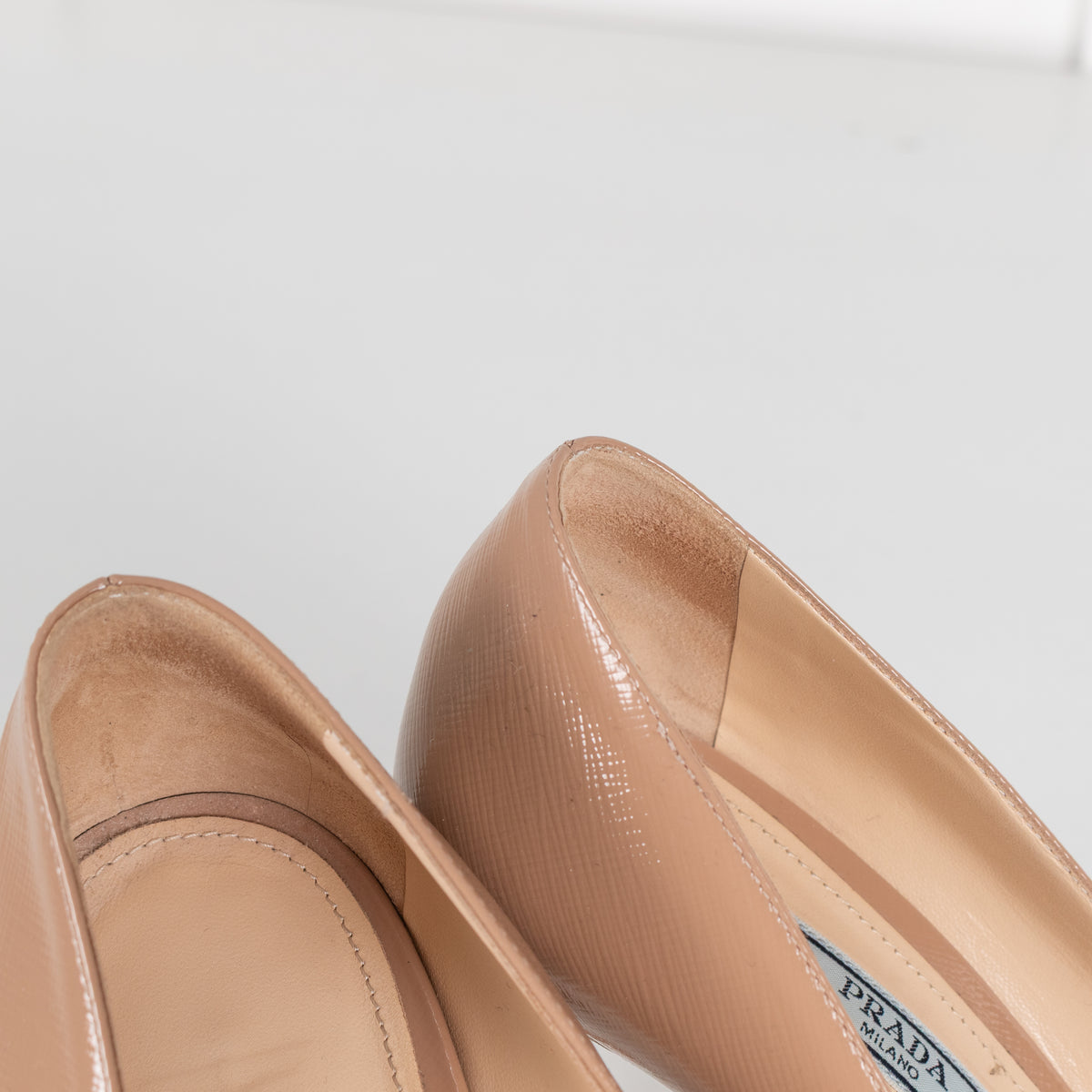 Prada Nude Gloss Saffiano Pointed Court Shoe