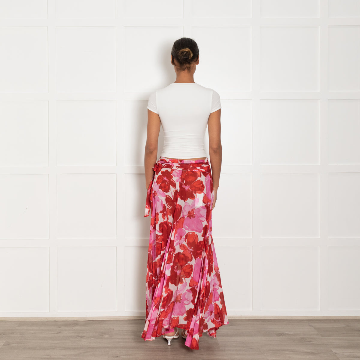 Evarae Pink and Red Floral Crepe Wrap Skirt