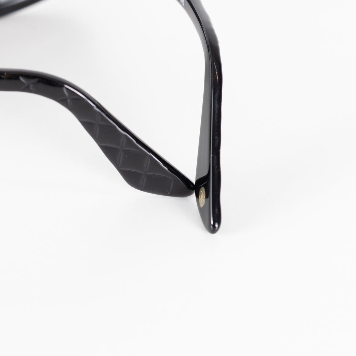 Chanel Black Rectangle Frames Quilted Embossed Detail Sunglasses