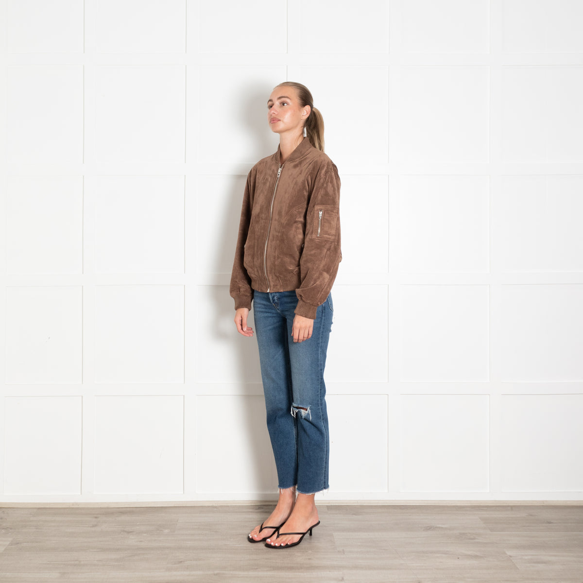 Blank NYC Faux Suede Brown Bomber Jacket