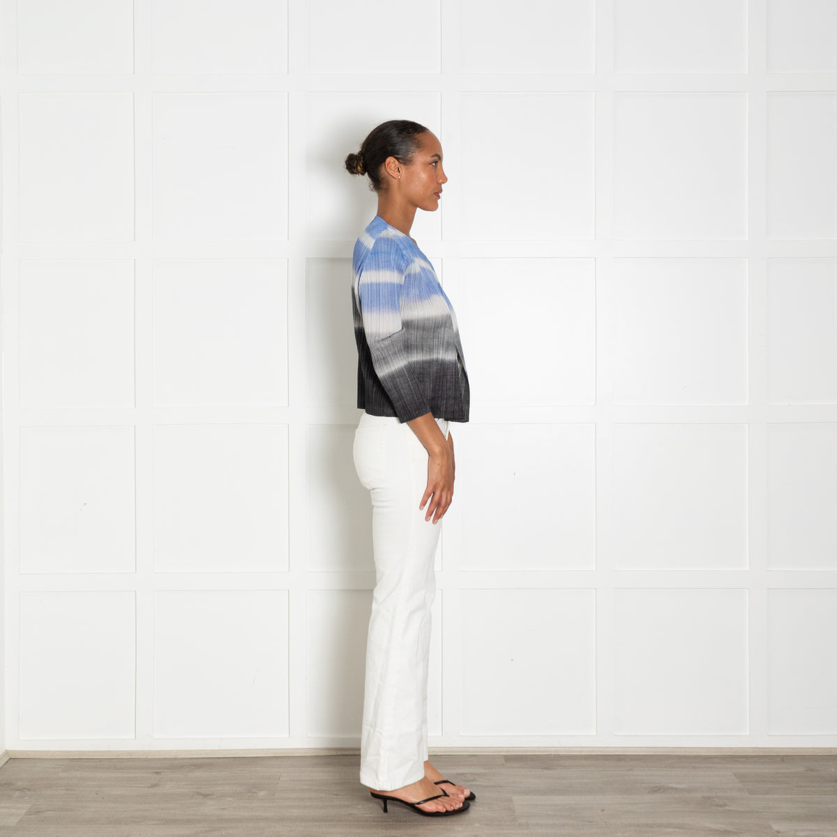 Pleats Please Grey Lilac Striped Pleated Jacket