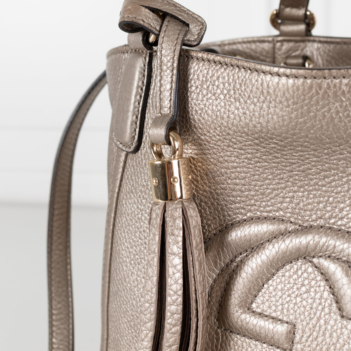 Gucci Soho Metallic Champagne Leather Small Tote bag