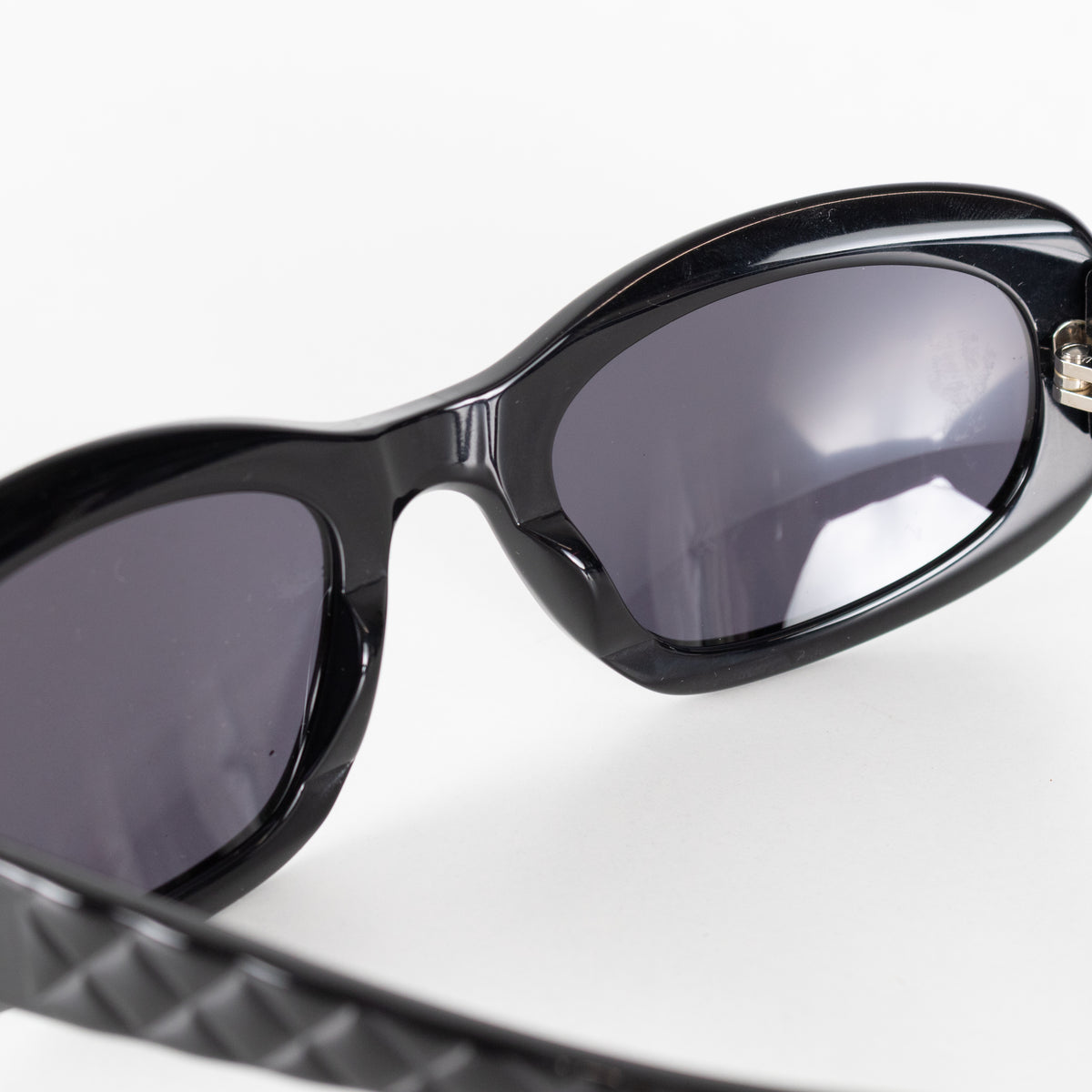 Chanel Black Rectangle Frames Quilted Embossed Detail Sunglasses